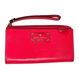 Kate Spade Leather Wristlet Wallet Layton Wellesley WLRU1779 Bright Hot Pink